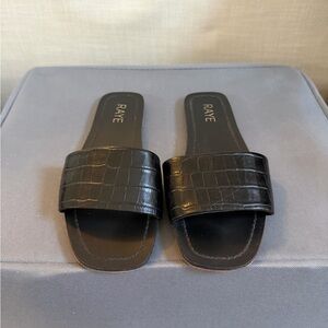 RAYE Black Croc-Embossed Slide Sandals